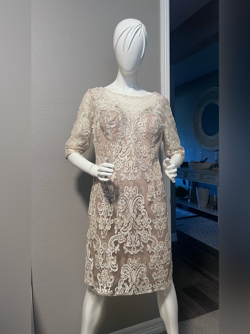 Lanting Bride Half Sleeve Bridal Shower Dress in Champagne, size 12,
